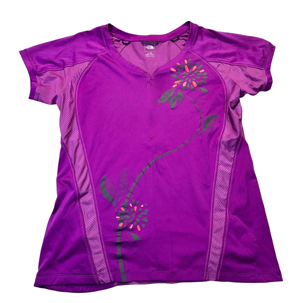 The North Face Quarter Zip Top Womens Large Purple Floral Hiking Activewear
